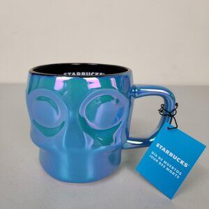 Starbucks Dia De Muertos Skull Mug Iridescent Blue Day Of The Dead Coffee Cup